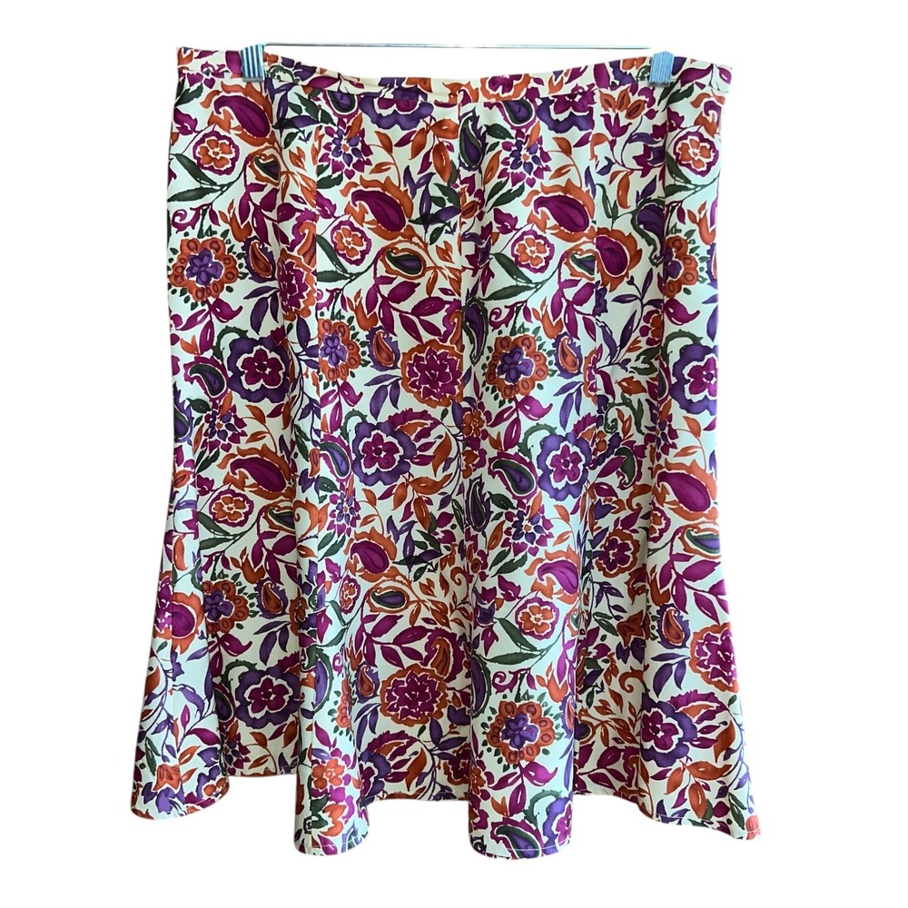 VTG Marshall Field's Silk Skirt Floral Print A-Line‎ Midi Purple Orange Size 16